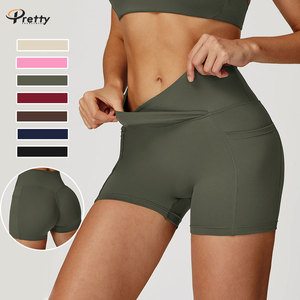 Shorts de yoga pour femmes, nouveau design <span class=keywords><strong>avec</strong></span> <span class=keywords><strong>poche</strong></span> extérieure, shorts de course et de cyclisme, tissu confortable et respirant - Product Image 1