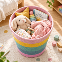Panier décoratif en corde de coton arc-en-ciel, rond, tissé, avec poignées dissimulées, pour ranger jouets, couvertures, serviettes, vêtements, chambre d'enfant