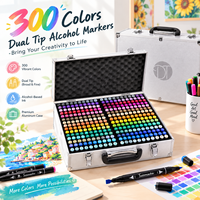 Marqueurs à alcool double pointe 300 couleurs, marqueurs d'art professionnels à base d'alcool pour la peinture sur roche, le dessin, l'esquisse, la papeterie