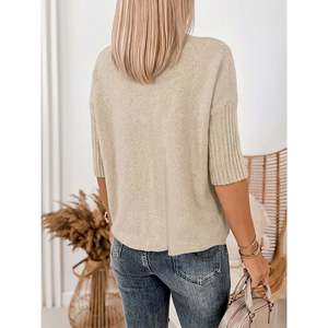 Pull à col roulé à manches trois quarts pour femme, blanc, taille XS, tricot, vêtement décontracté - Product Image 6