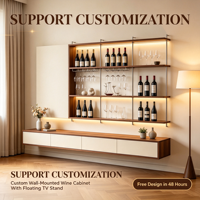 Meuble Bar à Vin Mural Moderne Écologique Personnalisé avec Étagères Ouvertes, Support Métallique, Tiroirs Flottants à LED, Unité d'Affichage OEM ODM