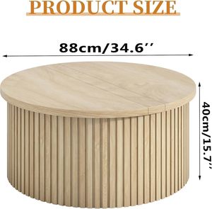 Mesa <span class=keywords><strong>de</strong></span> <span class=keywords><strong>Centro</strong></span> Moderna con Tapa Elevable y Almacenamiento, Mueble <span class=keywords><strong>de</strong></span> Salón, Mesa Redonda <span class=keywords><strong>de</strong></span> Madera con Compartimento Oculto - Product Image 2