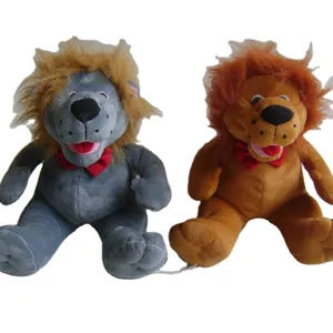 30cm promotional customized stuffed 2-colour plush sitting lion wild animal toy with red bowtie