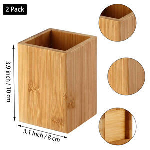 ที่ใส่ปากกาไม้ไผ่ทรงสี่เหลี่ยม 3.1 นิ้ว กล่องเก็บของบนโต๊ะทำงานไม้ - Product Image 1
