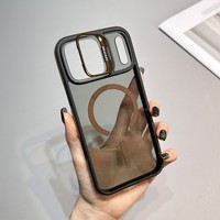 Nouvelles Coques de Téléphone Magnétiques en Métal avec Support d'Objectif pour iPhone 17 16 15 14 Pro Max, Dos Transparent et Finition Givrée