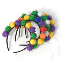 Serre-tête pompons Mardi Gras violet, vert, jaune – Accessoire de coiffure pour fête de carnaval, costume, festival, défilé