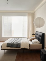 Meubles de chambre à coucher en bois de luxe de style moderne du milieu du siècle, lits rembourrés doux, cadre de lit double king size, ensemble de confort queen size au design élégant