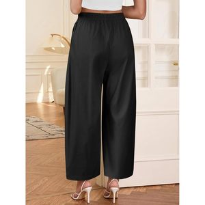 Pantalon large pour femme, coupe baril, taille haute, en coton, décontracté, avec poches, pour l'été - Product Image 3