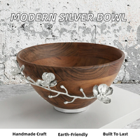 Bol de service Echo Echo Classic en métal argenté et bois, fait main, écologique, durable, compatible micro-ondes, pour la décoration de la maison, les mariages, les fruits ou les salades