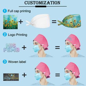 หมวกผ่าตัดหลายสีหมวกสำหรับแพทย์ผ่าตัดทำคีโมผ้าคอตตอนพิมพ์ลายดอกไม้ - Product Image 3