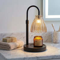 Lampe de table LED moderne avec abat-jour en verre irisé côtelé, lampe de chevet réglable en métal noir, veilleuse à intensité variable pour chambre à coucher