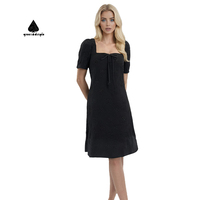 Robe brodée personnalisée église grande taille femmes mode décontractée dames mini longueur manches bouffantes dentelle noire style doux
