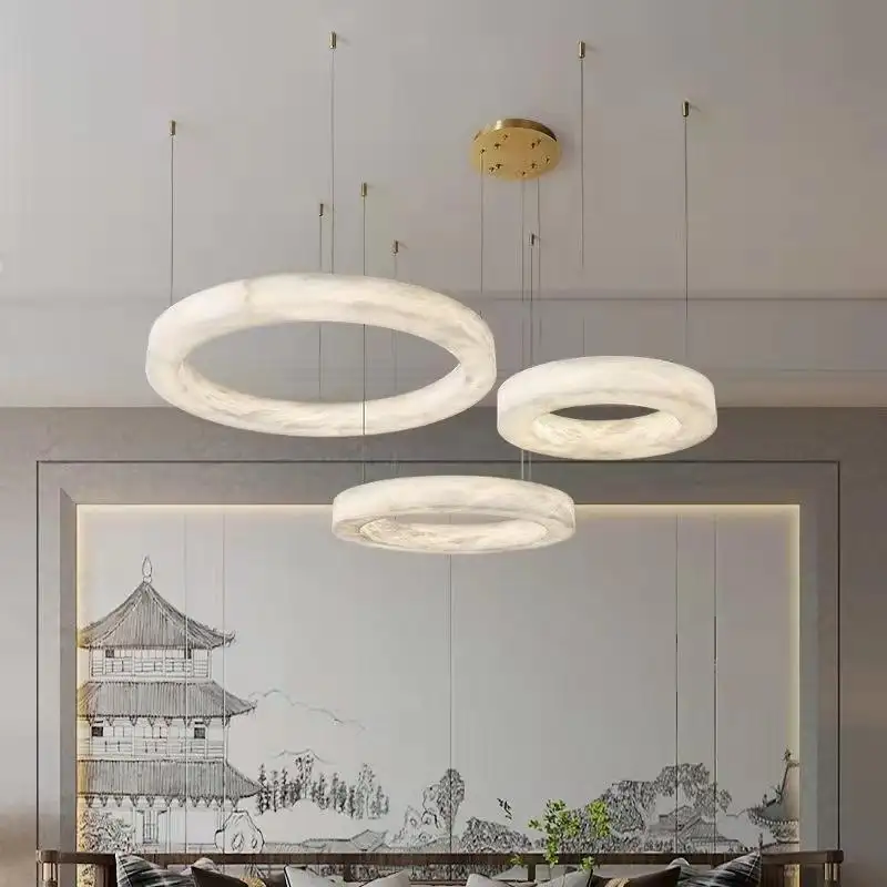 Lustre todo em cobre para sala de estar, luminária de luxo moderna e simples criativa para restaurante, lâmpada de mármore