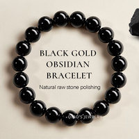 Bracelets en obsidienne noire naturelle de haute qualité, pierres volcaniques, accessoires énergétiques, design moderne, bijoux Qiao