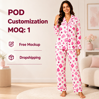Ensemble de pyjamas de Noël personnalisés roses à col cranté pour toute la famille, en polyester, pour hommes, femmes et enfants, livraison directe, POD, MOQ 1 pièce
