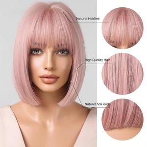 Parrucca Corta Liscia <span class=keywords><strong>con</strong></span> Frangia Marrone Ombré Argento Bob Sintetica Realizzata a Macchina per Cosplay Quotidiano - Product Image 2