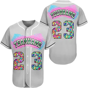 Sporty Active Mini Me Panelled Bright Floral Print Customized Designs Famous Brand Baseball Jersey Softball Wear Shirts