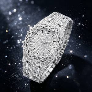 Reloj de pulsera para hombre PIN TIME PT106 con diamantes, estilo hip hop, con cristales brillantes, de cuarzo, resistente al agua, con fecha automática, luminoso, redondo. - Product Image 6