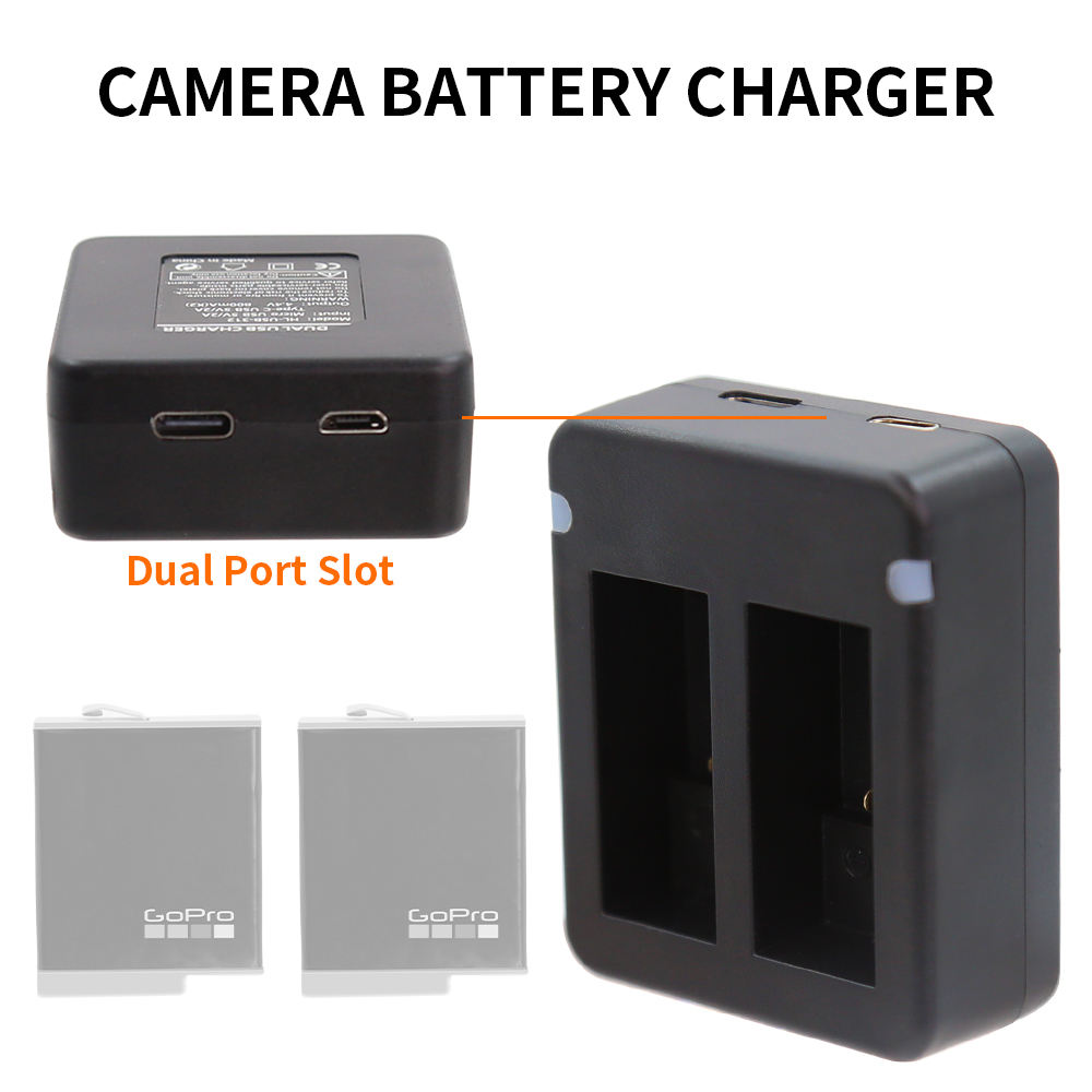 HONGDAK Portable Black Dual Port USB Action Camera for gopro Battery Charger for Hero 12/11/10/ 9/8/7