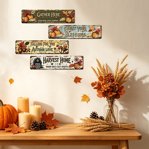 4 Piezas Letrero Metálico Plano 2D Vintage con Efecto Envejecido, Diseño de Cosecha Otoñal con Calabaza y Hoja, para Decoración de Pared de Granja y Hogar - Product Image 3
