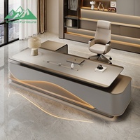Bureau de direction moderne Wayon avec insert en cuir et grands tiroirs de rangement pour bureau professionnel