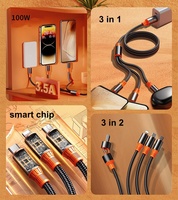 Câble de charge rapide 6A super rapide, 3 en 2, tressé en nylon, 100W, câble de charge rapide 3 en 1 pour téléphone portable