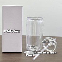 Gobelet à sublimation effet boule à neige 16oz 20oz avec trou pré-percé, verre à double paroi, bouteille d'eau transparente effet boule à neige pour boissons