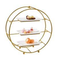 Présentoir à dessert à trois niveaux en acier inoxydable de style européen, support à gâteau de mariage, présentoir à collations pour le thé de l'après-midi, plateau à desserts et thé