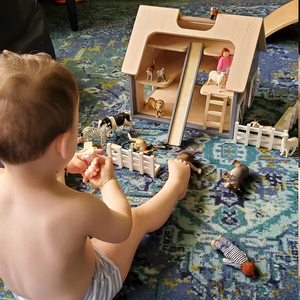 EN-71 FSC Granero de juguete de madera dura para niños con mango Granero de granja Figuras de juego de animales Granero de madera Caballo Establo Juego de animales de granja Juguetes - Product Image 5