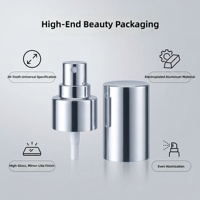 Pompe pulvérisatrice pour crème, lotion, fond de teint, en aluminium argenté de 24 mm, avec capuchon transparent en aluminium AS.