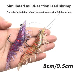 WEIHE Leurre souple en silicone lumineux en forme de crevette, 5 couleurs, 8cm 9.5cm, avec hameçon tête plombée pour Black Bass, Snook, Redfish - Product Image 2