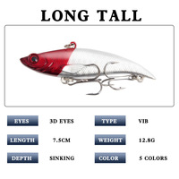 Cinq couleurs 7.5cm/12.8g appât VIB pleine natation longue coulée leurre coulant pour poisson d'eau salée et brochet appât basse en boîte