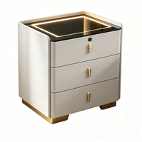 Table de chevet intelligente de luxe à 3 tiroirs avec lumière ambiante LED en verre, serrure à code, armoire de rangement pour chambre à coucher, mobilier d'hôtel