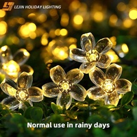 Lampu Natal Luar Ruangan, Dekorasi Pohon Halaman Liburan Bunga Tahan Air Cherry Blossom String