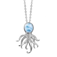 Pur 925 Argent Larimar Poulpe Pendentif Naturel Bleu Larimar Pendentif Collier Dernières En Argent Sterling 925 Bijoux Pour Les Femmes