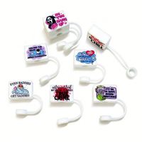 Cubiertas de Silicona para Pajitas de Grado Alimenticio con Impresión Personalizada para Tazas de Camping, Tapas Antipolvo Multicolores, No Tóxicas, Libres de BPA, para Adultos
