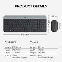 Juego de Teclado y Ratón Inalámbrico Delgado para Portátil MK470, Teclado USB de Plástico, Ratón Óptico de 1000DPI