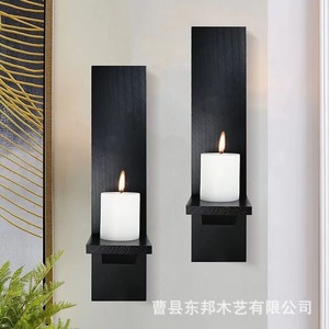 Wooden Wall Mounted Candle Holder Rectangle Black And Brown Nordic Style Decorative <b>Storage</b> Shelf For Home Living Room - Product Image 3