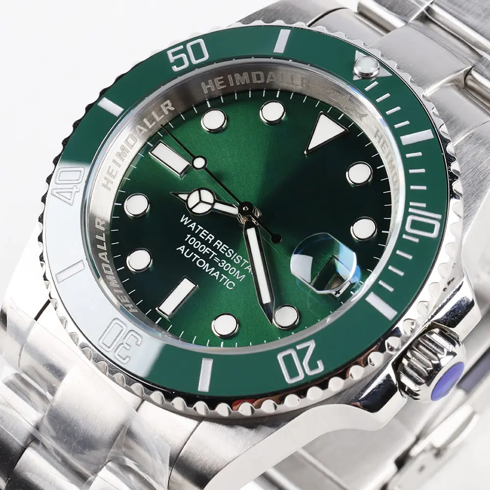 Custom Emerald Green Wrist Waterproof Diver Calendar Date Buckle Automatic Analog Mechanical Watches with Stainless Steel Strap