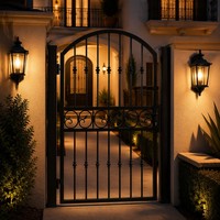 Puerta Peatonal de Hierro Forjado a Mano de Lujo LINCAI |   Puerta de Entrada Arqueada con Decoración de Voladizas para Jardín de Villa |   Resistente al Óxido