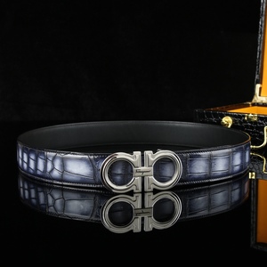 Cinturones de Cuero de Cocodrilo Genuino de Marca Famosa de Diseñador de Lujo para Hombre, con Hebilla de Acero, Ligeros, Transpirables, de 3.8 cm de Ancho - Product Image 1