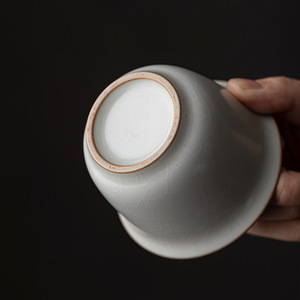 Ru Ware Horseshoe Shaped Covered <b>Teacup</b> Beige Porcelain With Lid Heat Resisting Gaiwan For Kung Fu Tea - Product Image 5