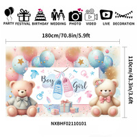 Bannière de révélation du sexe du bébé (garçon ou fille) avec motif ours en peluche et ballons, décoration murale pour fête de naissance et photomaton