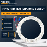 Sensor Suhu Baja Tahan Karat Suhu Tinggi WEDONE Pt100 RTD Tahan Air dengan Sambungan Ulir, Cincin, dan Kabel Khusus