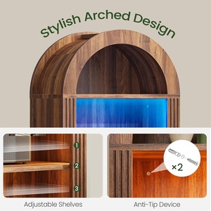 Bibliothèque en bois cintrée avec éclairage LED et rangement ouvert pour salon, bureau, chambre - Product Image 3