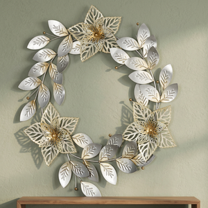 Corona Floral Metálica Redonda, Flores Decorativas Hechas a Mano, Estilo Glamuroso, Sin Iluminación, Paquete Individual - Product Image 1