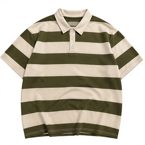 Men's Striped Knitted Polo Shirt Short Sleeve Casual <b>Black</b> Beige Regular Fit <b>Button</b> Design - Product Image 6