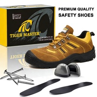Zapatos de Trabajo Tiger Master de Gamuza Marrón con Puntera de Acero, Placa Intermedia de Acero, Antiaplastamiento, Antipinchazos, Resistentes al Aceite y Antideslizantes para Hombre, Corte Bajo