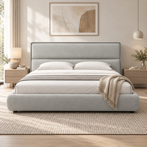 Lit en tissu et cuir, cadre en bois massif de bouleau russe, mousse haute densité, pieds en métal, lit king size 1,8 m pour chambre à coucher - Product Image 3
