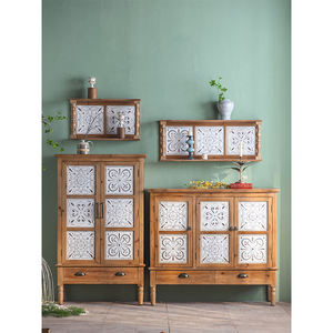 Meubles de cuisine de rangement de Style rustique de ferme fleur blanche porte sculptée buffet en bois armoire avec <span class=keywords><strong>tiroirs</strong></span> pour salon - Product Image 6